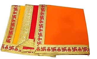 KAM Home Ganpati Baithak Aasan/Ganpati Rumal/Embroidered Puja Cloth/Puja Assan/Puja Chowki Assan/Puja Altar Cloth for Multipurpose Use for Home Mandir,Size- 18 * 18 Inch, Pack of 3 Piece, 18 X18-thumb1