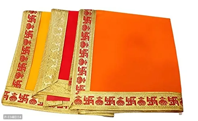 KAM Home Ganpati Baithak Aasan/Ganpati Rumal/Embroidered Puja Cloth/Puja Assan/Puja Chowki Assan/Puja Altar Cloth for Multipurpose Use for Home Mandir,Size- 18 * 18 Inch, Pack of 3 Piece, 18 X18-thumb2