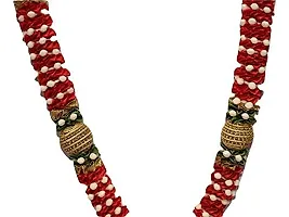 Reliable Flower Garlands for Photo Frame or Murti Artificial Pearls, Beads/Stones/Satin Haar Home Decor/Temple Decor Size 11 inch, Red,Pack of 1 Piece-thumb1