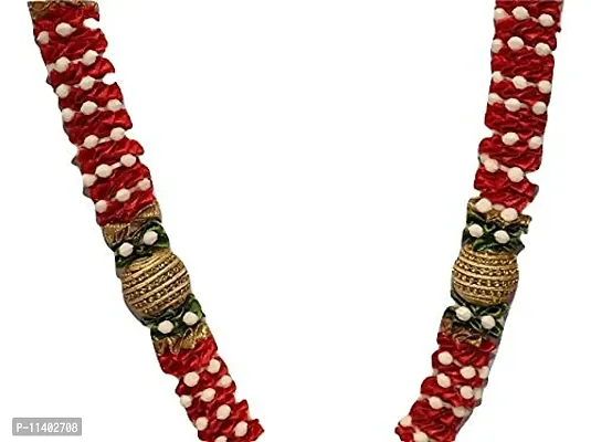 Reliable Flower Garlands for Photo Frame or Murti Artificial Pearls, Beads/Stones/Satin Haar Home Decor/Temple Decor Size 11 inch, Red,Pack of 1 Piece-thumb2
