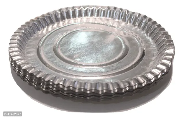 Silver Paper Plate, 11"", Thali - Designer Corner Finishing, 200 GSM, Disposable Paper Plate, Food Safe, Eco-Friendly