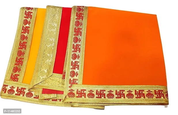 Reliable Ganpati Baithak Assan/Ganpati Rumal/Embroidered Puja Cloth/Puja Assan/Puja Chowki Assan/Puja Altar Cloth for Multipurpose Use for Home Mandir,Size- 18 * 18 Inch, Pack of 3 Piece-thumb0
