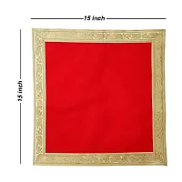 Red Color Velvet Cloth, Aasan for Pooja & Mandir (15 in X 15 in)-thumb2