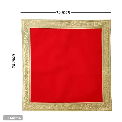 Red Color Velvet Cloth, Aasan for Pooja & Mandir (15 in X 15 in)-thumb3