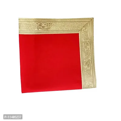 Red Color Velvet Cloth, Aasan for Pooja & Mandir (15 in X 15 in)-thumb2