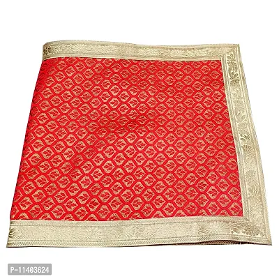 Brocade Aasan for Pooja and Mandir I Golden Print I Red Color I 100% Washable Cloth (15 inch X 30 inch)
