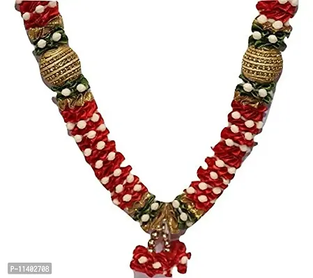 Reliable Flower Garlands for Photo Frame or Murti Artificial Pearls, Beads/Stones/Satin Haar Home Decor/Temple Decor Size 11 inch, Red,Pack of 1 Piece-thumb3