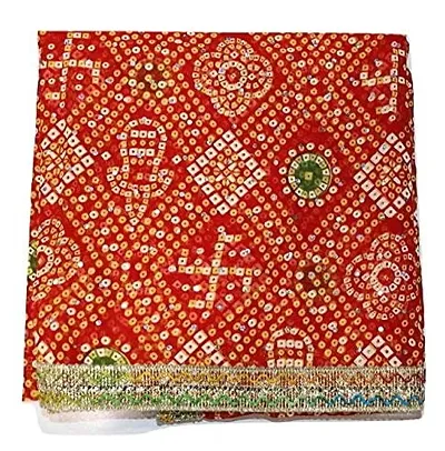 KAM Home MATA Ki Chunri with Design and Lace (Red) -2 Meters Full Long MATA Ki Jaypuri chunni