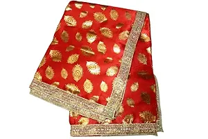 Shreeji Satin Golden Print Puja Altar Cloth for Multipurpose Use, Devi MATA Chunri, Puja Chunni Cloth, Size - 1 Meters (Red)-thumb2
