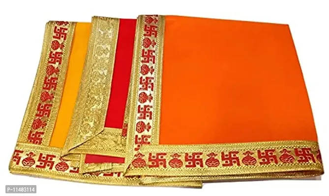 KAM Home Ganpati Baithak Aasan/Ganpati Rumal/Embroidered Puja Cloth/Puja Assan/Puja Chowki Assan/Puja Altar Cloth for Multipurpose Use for Home Mandir,Size- 18 * 18 Inch, Pack of 3 Piece, 18 X18