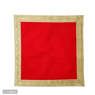 Red Color Velvet Cloth, Aasan for Pooja & Mandir (15 in X 15 in)-thumb0