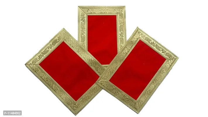 Velvet Red Cloth for Puja (Size 8"" by 10 inch) | Pooja Aasan Kapda | Red Plain puja chowki Cloth for Home Mandir, Temple, God & Goddess Aasan (Pack of 3)-thumb5