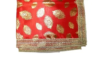 Shreeji Satin Golden Print Puja Altar Cloth for Multipurpose Use, Devi MATA Chunri, Puja Chunni Cloth, Size - 1 Meters (Red)-thumb1