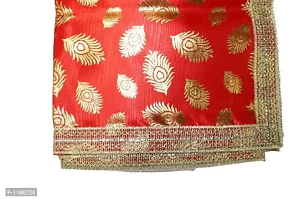 Shreeji Satin Golden Print Puja Altar Cloth for Multipurpose Use, Devi MATA Chunri, Puja Chunni Cloth, Size - 1 Meters (Red)-thumb2