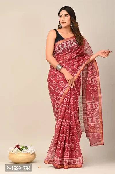 Stylish Art Silk Red Printed Saree with Blouse piece For Women-thumb0