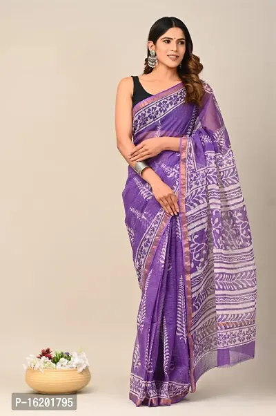 Stylish Art Silk Purple Printed Saree with Blouse piece For Women