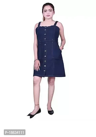 Stylish Blue Denim Solid A-Line Dress For Women-thumb0