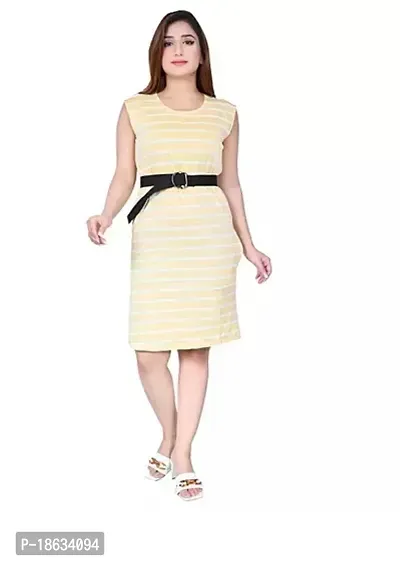 Stylish Peach Lycra Striped A-Line Dress For Women