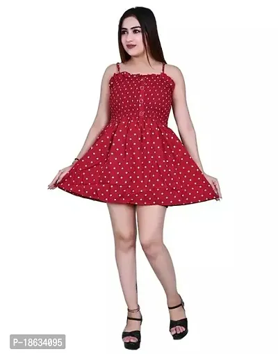 Stylish Red Crepe Printed A-Line Dress For Women