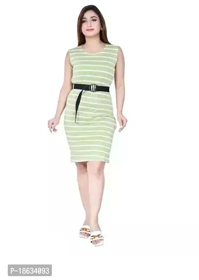 Stylish Green Lycra Striped A-Line Dress For Women