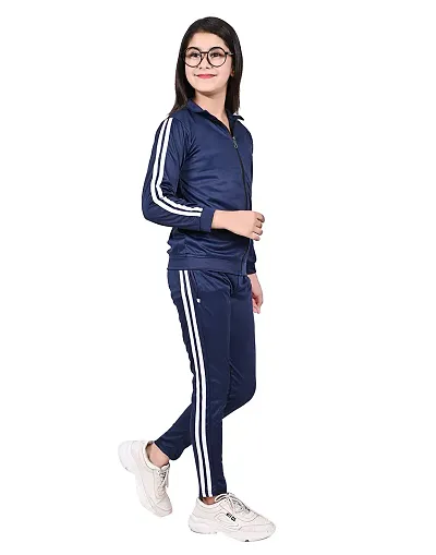 Classic Polyester Spandex Solid Track Suit For Kids Girls