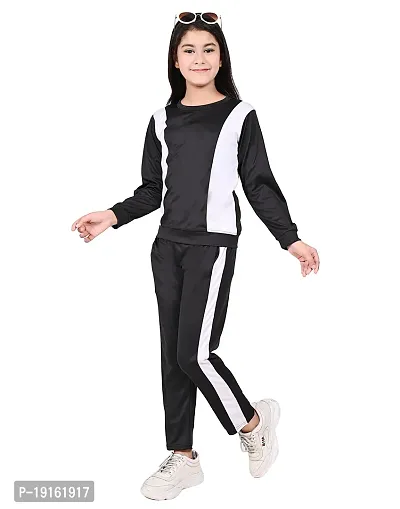 Classic Polyester Spandex Solid Track Suit for Kids Girls-thumb0