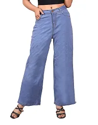 women ice blue bellbttom jeans-thumb1