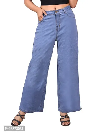 women ice blue bellbttom jeans-thumb2