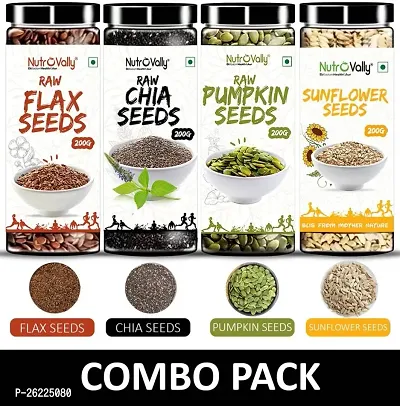 NutrovallyChia, Flax, Pumpkin, Sunflower Seeds - 200gm, Pack Of 4