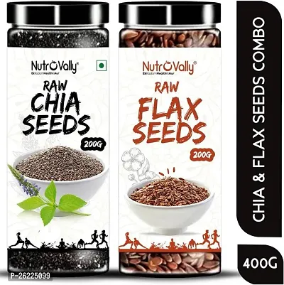 Nutrovally Raw Chia Seeds, Flax Seeds - 400gm, Pack Of 2