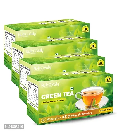 NutroVally Green Tea Lemon 100 Pcs Tea Bags, for Weight Loss, Teabags Boost Immunity  Energy with Active Ingredients | Premium Loose Leaves | 4x25 TeaBags-thumb0