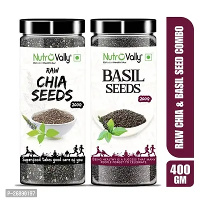 NutroVally Chia  Basil Seeds 400gm| Seeds For weight Loss |Rich Fiber and Protein Seeds for Eating| Diet Nuts 200gm Pack 2