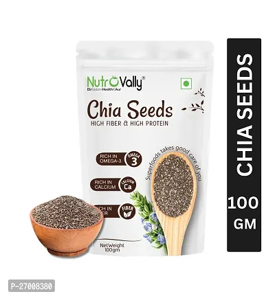 NutroVally Chia Seeds For Weight Loss 100gm | Rich and High  Fiber with Omega 3 Super Chia Seeds for eating-thumb0