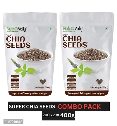 NutroVally Natural Raw Chia Seeds 400g (2x200g) | Premium Chia seeds for weight loss | Diet Food, Healthy Snacks, Chia Seeds Rich in Antioxidants, Omega 3 Fatty Acids and Fiber