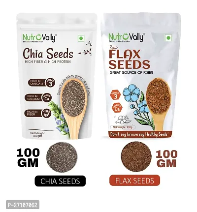 NutroVally Chia and Flax Seeds 200gm For Weight Loss | Combo Seeds For Eating with Omega 3 and rich in Fiber Diet Seeds 100 gm Pack of 2