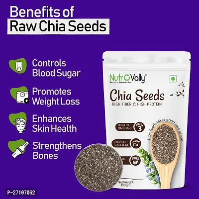 NutroVally Chia and Flax Seeds 200gm For Weight Loss | Combo Seeds For Eating with Omega 3 and rich in Fiber Diet Seeds 100 gm Pack of 2-thumb2