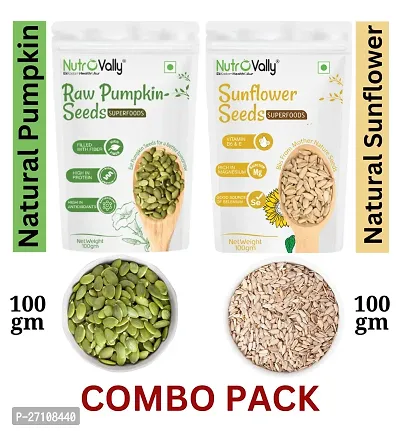 NutroVally Pumpkin and Sunflower Combo Seeds for Eating 200gm |Protein and Fibre Rich Food For Immunity Booster diet Seeds 100gm pack 2-thumb0