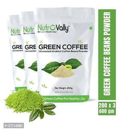 NutroVally Unroasted  Green Coffee Beans Powder 600gm |With Chlorogenic Acid | Green Coffee Powder For Weight Loss Management (200g  Pack of 3)