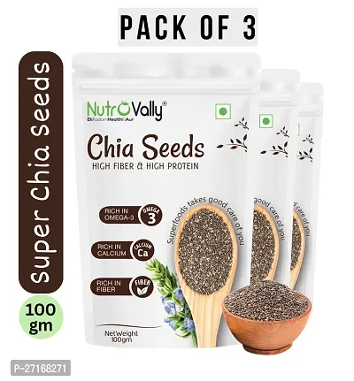 NutroVally Chia Seeds For Weight Loss 300gm | Rich and High  Fiber with Omega 3| Super Chia Seeds for eating (100gm x 3)