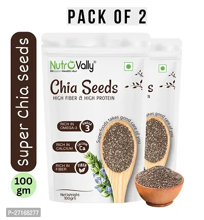 NutroVally Chia Seeds For Weight Loss 200gm | Rich and High  Fiber with Omega 3 Super Chia Seeds for eating (100gm x 2)