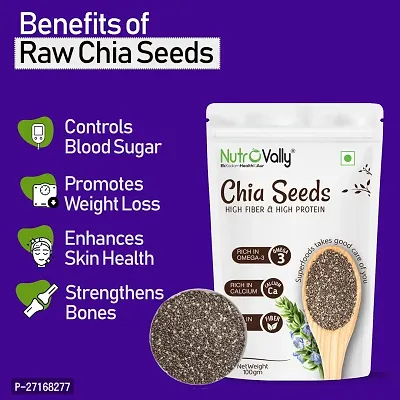 NutroVally Chia Seeds For Weight Loss 200gm | Rich and High  Fiber with Omega 3 Super Chia Seeds for eating (100gm x 2)-thumb2