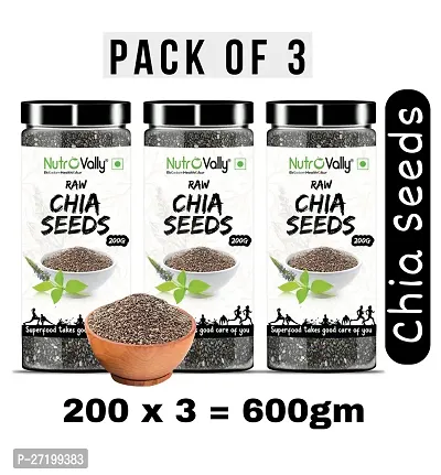 NutroVally Chia Seeds 600 gm for weight loss  | Chia Seeds for Eating with Rich and Fiber Diet seeds Jar Pack ( 200 gm x 3 )-thumb0