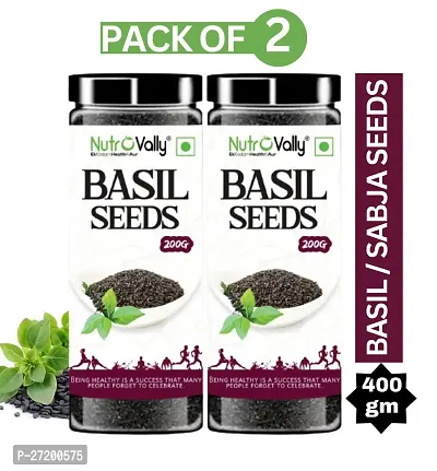 NutroVally Basil Seeds for Weight Loss 400gm| Sabja Seeds for Eating Loaded with Anti-Oxidants  Omega-3 | Enhance overall Health | Premium Quality Tukhmariya Seeds Diet Foods 200gm Pack of 2