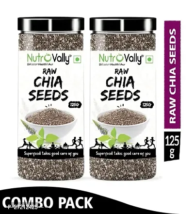 NutroVally Chia Seeds for weight loss 250gm | Chia Seeds for Eating with Rich and Fiber Diet seeds Jar Pack ( 125 gm x 2 )