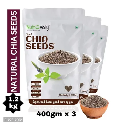 NutroVally Chia Seeds for weight loss 1.2 kg |Loaded with Omega-3  Calcium Rich | 100 % Natural Diet Seeds for eating (400gm x 3 )-thumb0