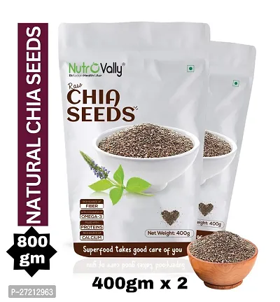 NutroVally Chia Seeds for weight loss 800 gm |Loaded with Omega-3  Calcium Rich | 100 % Natural Diet Seeds for eating (400gm x 2 )