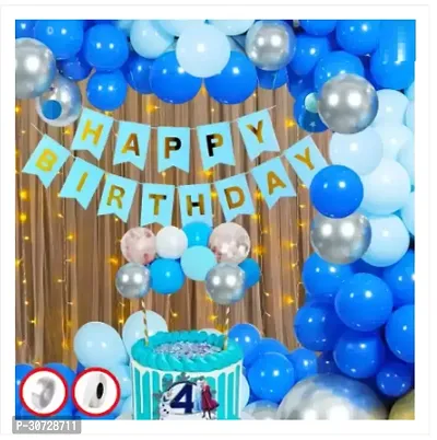 Zebra finch Blue And Silver Birthday Decoration Kit with Net Curtain and light Set of 41-thumb0