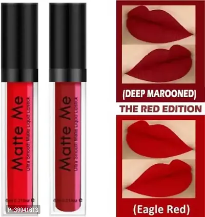 Non Transfer Waterproof  Matte Liquid Lipstick Combo Pack of 2 ( Red, Maroon, 48 Ml)-thumb0