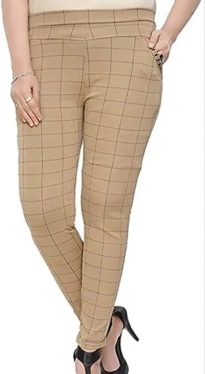 Sizzers Slim Fit High Waist Stretchable Free Size Formals Fabric Solid Ankle Length Stretchable Formals/Casual Check Lycra Checks Jeggings for Women and Girl