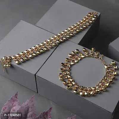 Metallic Gold Ghungru Studded Statement Anklets for Girls and Women-thumb0